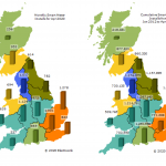 Maps showing regions of UK with smart meter install figures