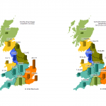 Maps of GB showing regional smart meter installations for July 2022 and cumulatively until July 2022