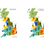 Map of GB regions showing smart meter installations in February 2023 and cumulatively since 2012